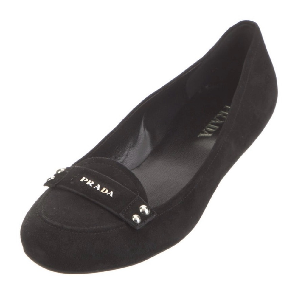 NEW Prada Women's Black Suede Ballet Flats Loafers Size: 7 / 7.5 /37.5 - Picture 2 of 15